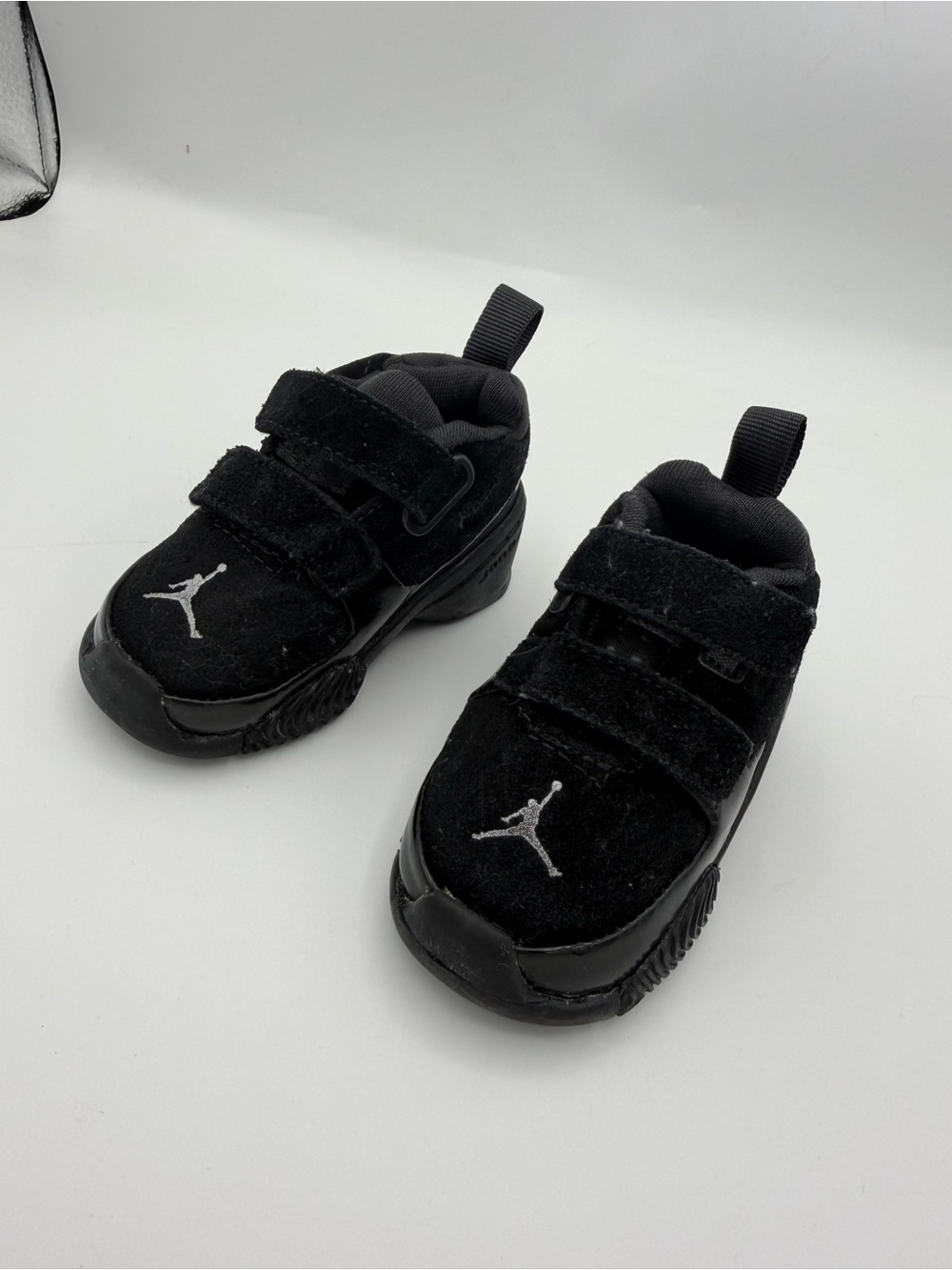 Jordan Kids' Black Velcro Sneakers with Silver Jumpman 2C